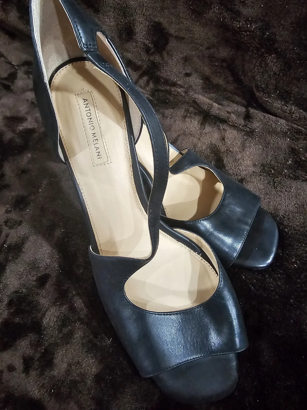 Antonio Melani Black Open-Toe Slingback Heels